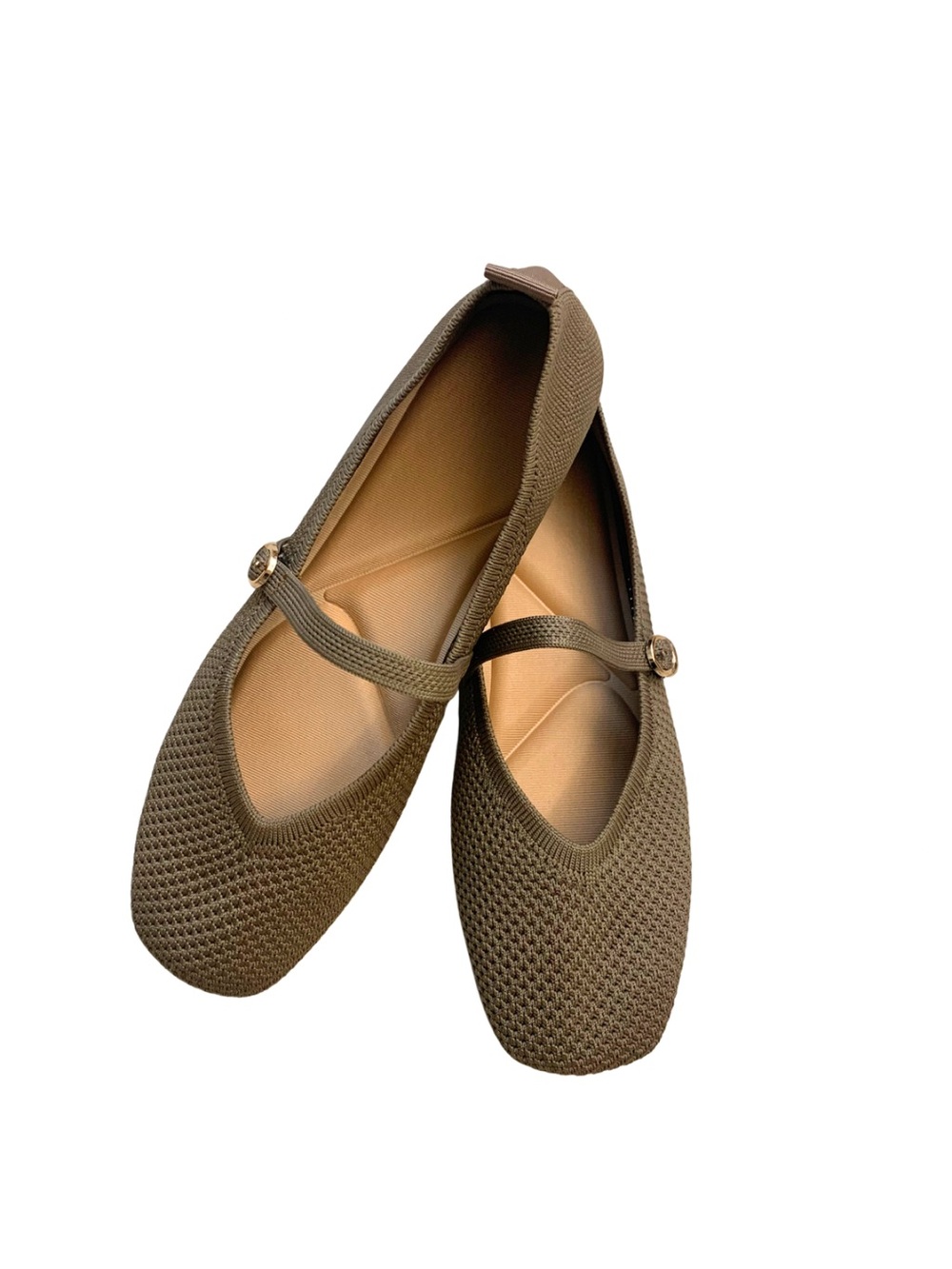 Taupe Knit Mary Janes Ballet Flats Woven Beige Tan Preppy Minimal Capsule Casual